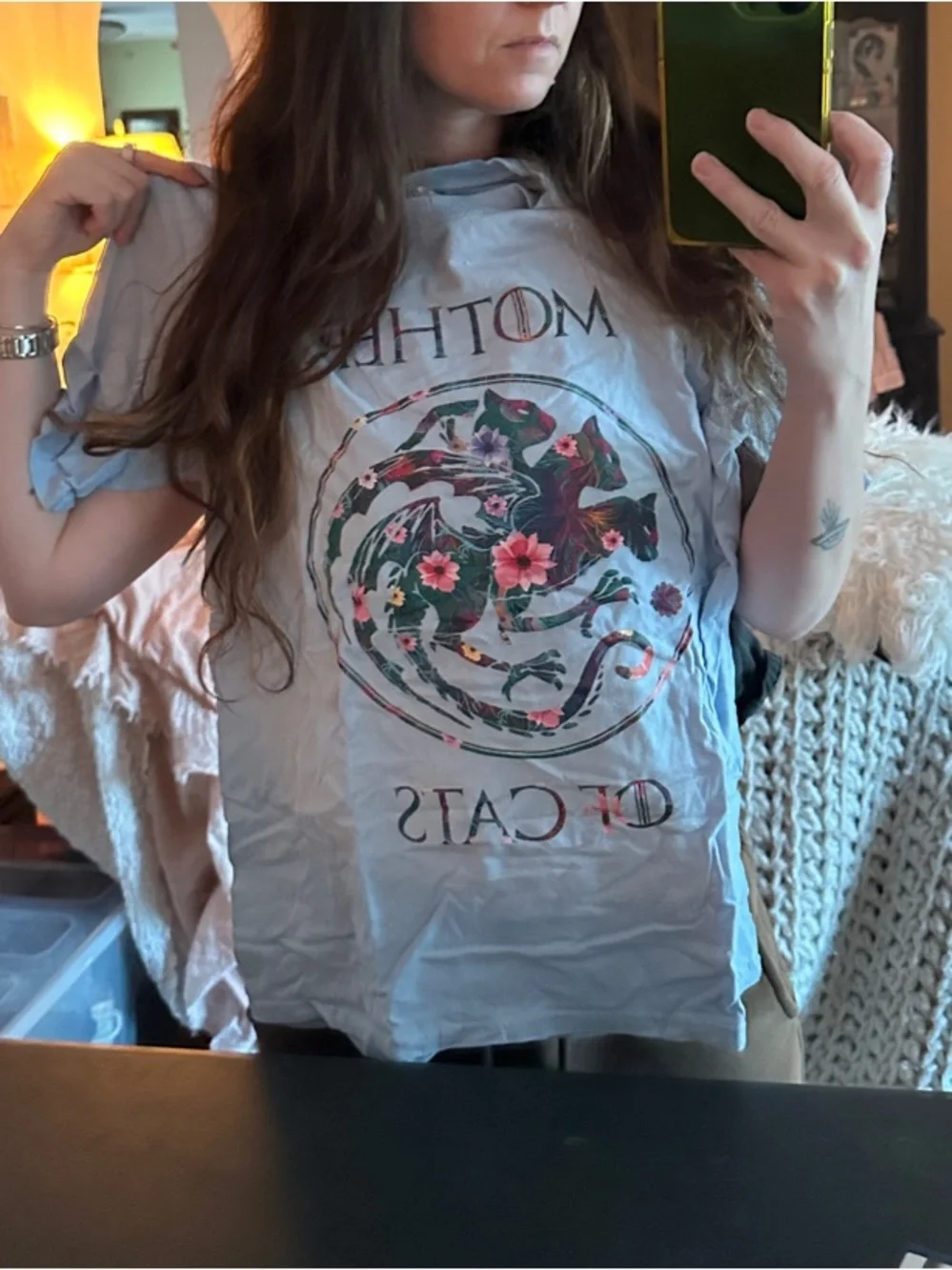 🫐 2/$25 SALE - GOT funny Mother of Cats Floral Graphic T-Shirt - Light Blue